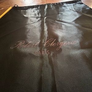 Robert Clergerie Paris dust bag in dark green satin finish.